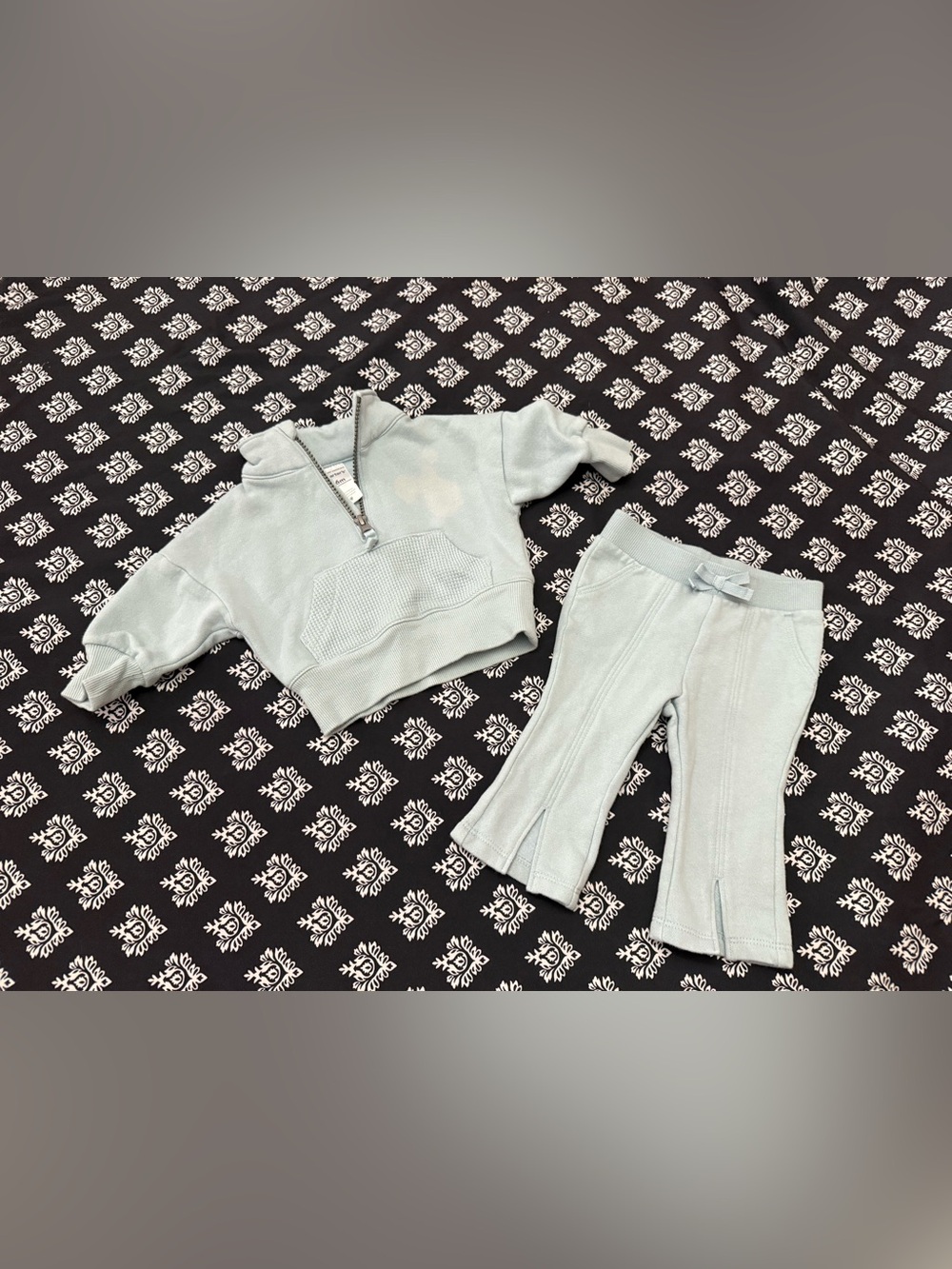 Carter’s Baby Girl 6M Blue Fleece Pullover Sweatshirt Flare Pants 2 Piece Set